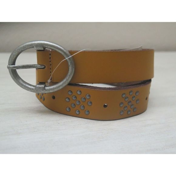 LUCKY BRAND WOMENS SZ M/L COGNAC BROWN LEATHER SILVER TONED STUDDED BELT $60+ - Picture 3 of 9